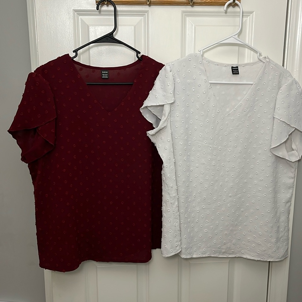 Women’s SHEIN Blouses - XLarge, Green & White & Dark Red
